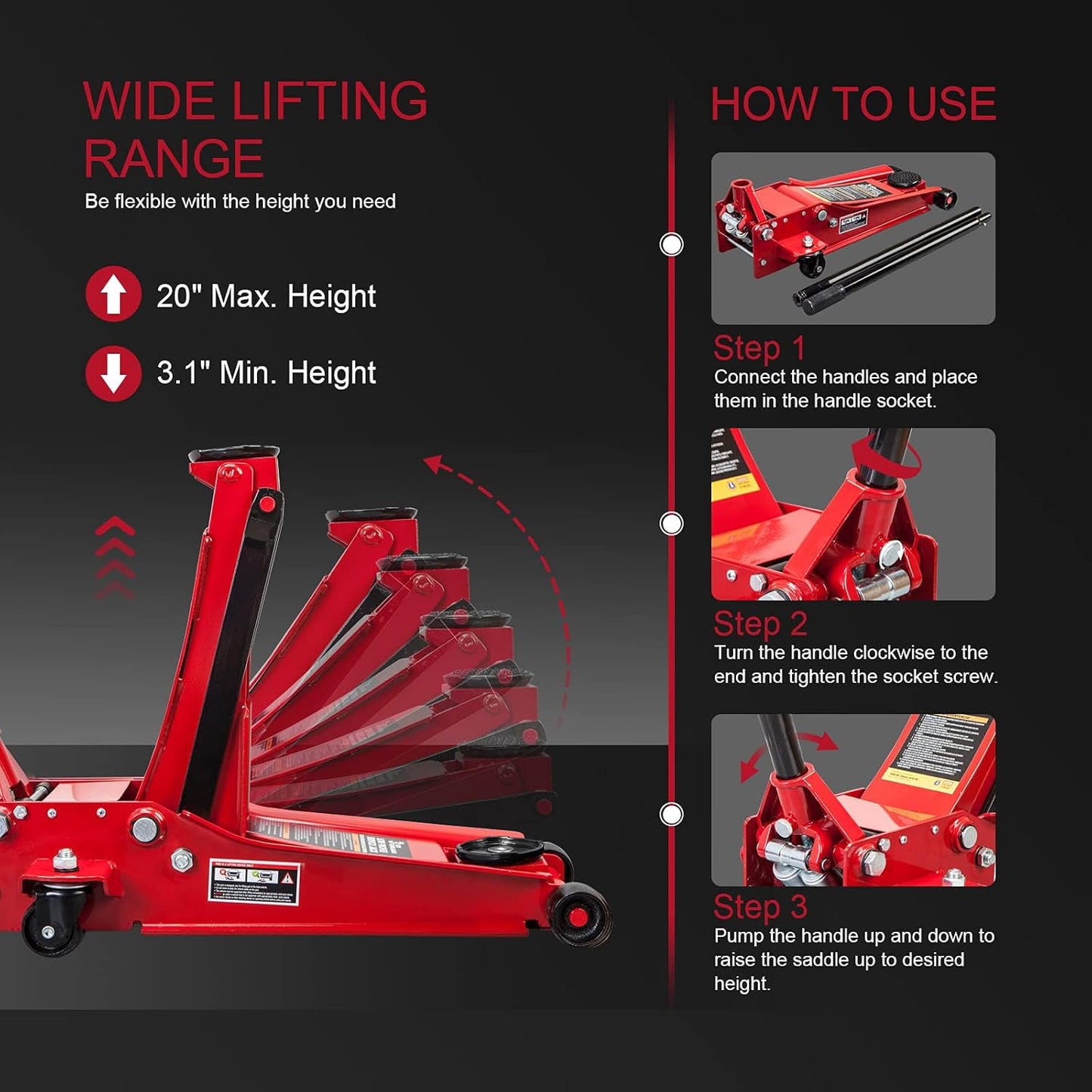 ZARECI™ Ultra-Low Profile 3-Ton Floor Jack