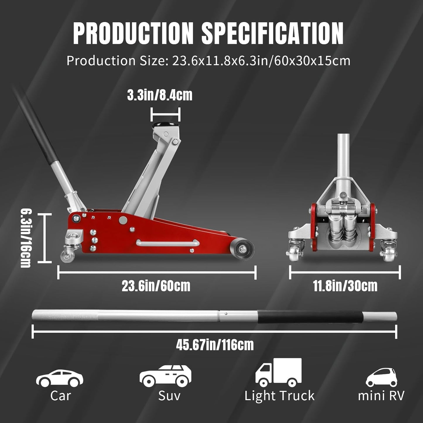 ZARECI™ 3-Ton Ultra-Low Profile Hydraulic Floor Jack